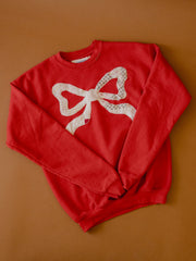 Children's X-Large BOW Quilt Applique Red Sweatshirt