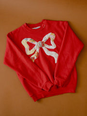 Children's Large BOW Quilt Applique Red Sweatshirt