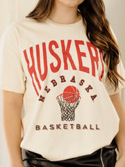 Nebraska Huskers Basketball Athletics Off White Thrifted Tee