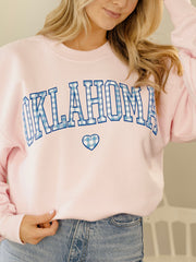 Oklahoma Heart Gingham Print Pink Sweatshirt