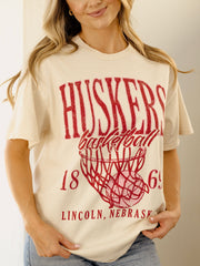 Nebraska Huskers Big Basketball Off White Thrifted Tee