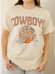 Cowboys Basketball Fling Puff Ink Off White Thrifted Tee