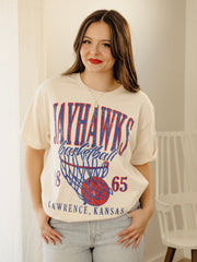 KU Jayhawks Big Basketball Off White Thrifted Tee