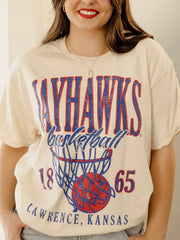 KU Jayhawks Big Basketball Off White Thrifted Tee