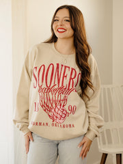 OU Sooners Big Basketball Sand Thrifted Sweatshirt