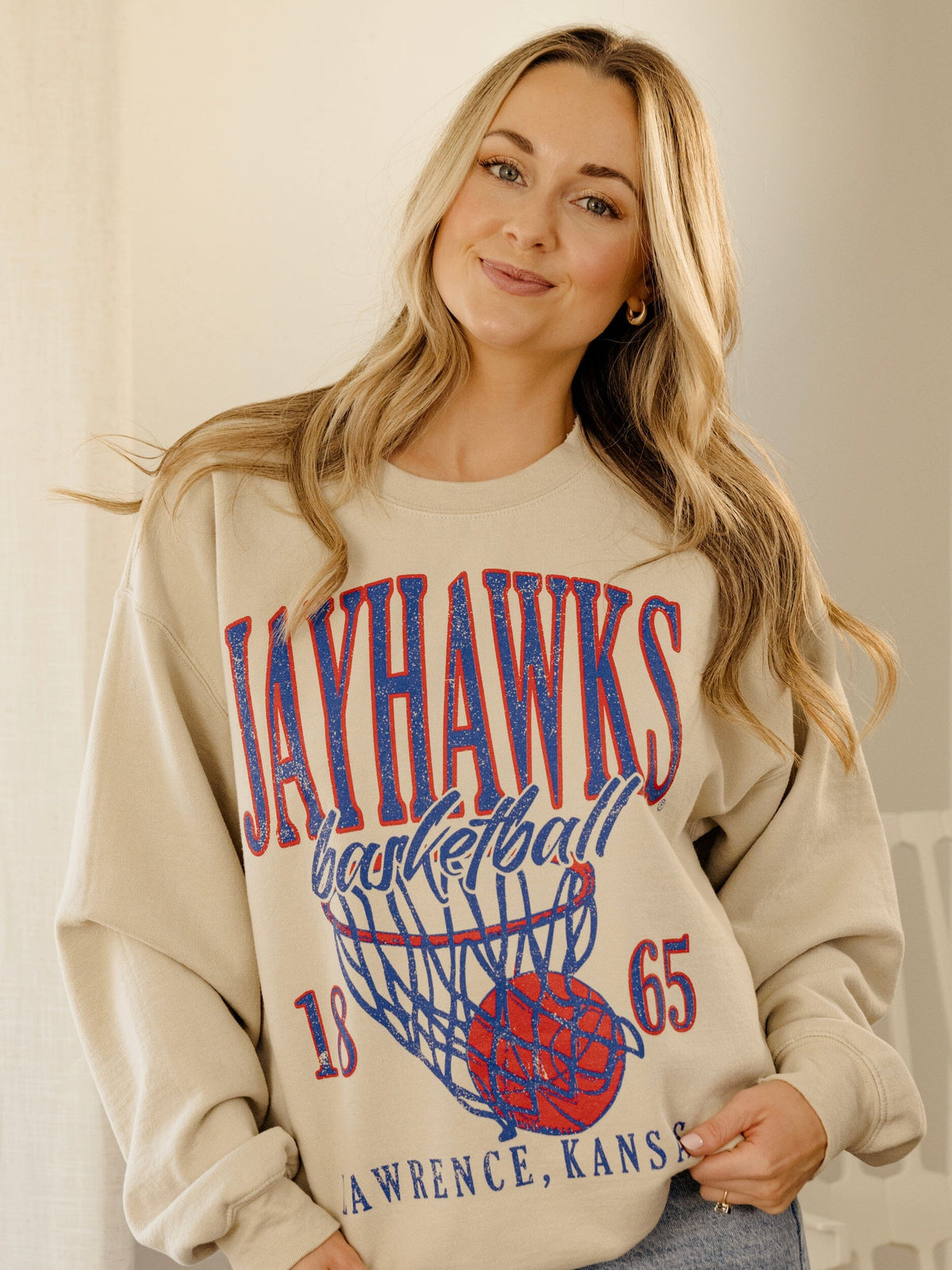 KU Jayhawks Big Basketball Sand Thrifted Sweatshirt