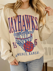 KU Jayhawks Big Basketball Sand Thrifted Sweatshirt