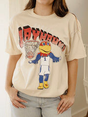 KU Jayhawks Mascot Dunk Off White Thrifted Tee