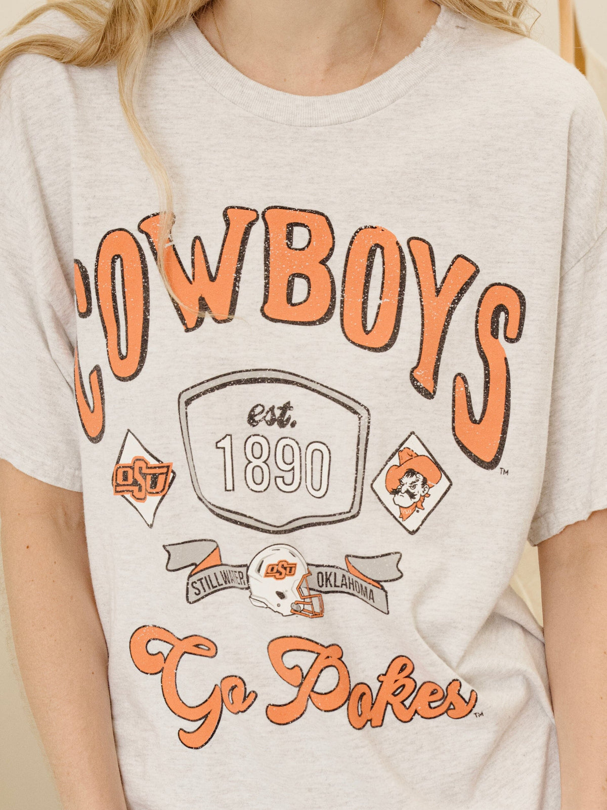 OSU Cowboys Patches 25 Ash Gray Thrifted Tee