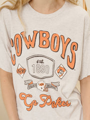 OSU Cowboys Patches 25 Ash Gray Thrifted Tee