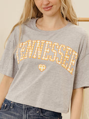 Tennessee Vols Gingham Heart Gray Cropped Tee