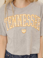 Tennessee Vols Gingham Heart Gray Cropped Tee