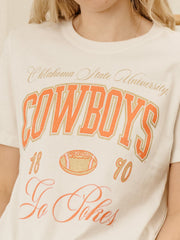 OSU Cowboys Wave Arch Vintage White Ellie Perfect Tee