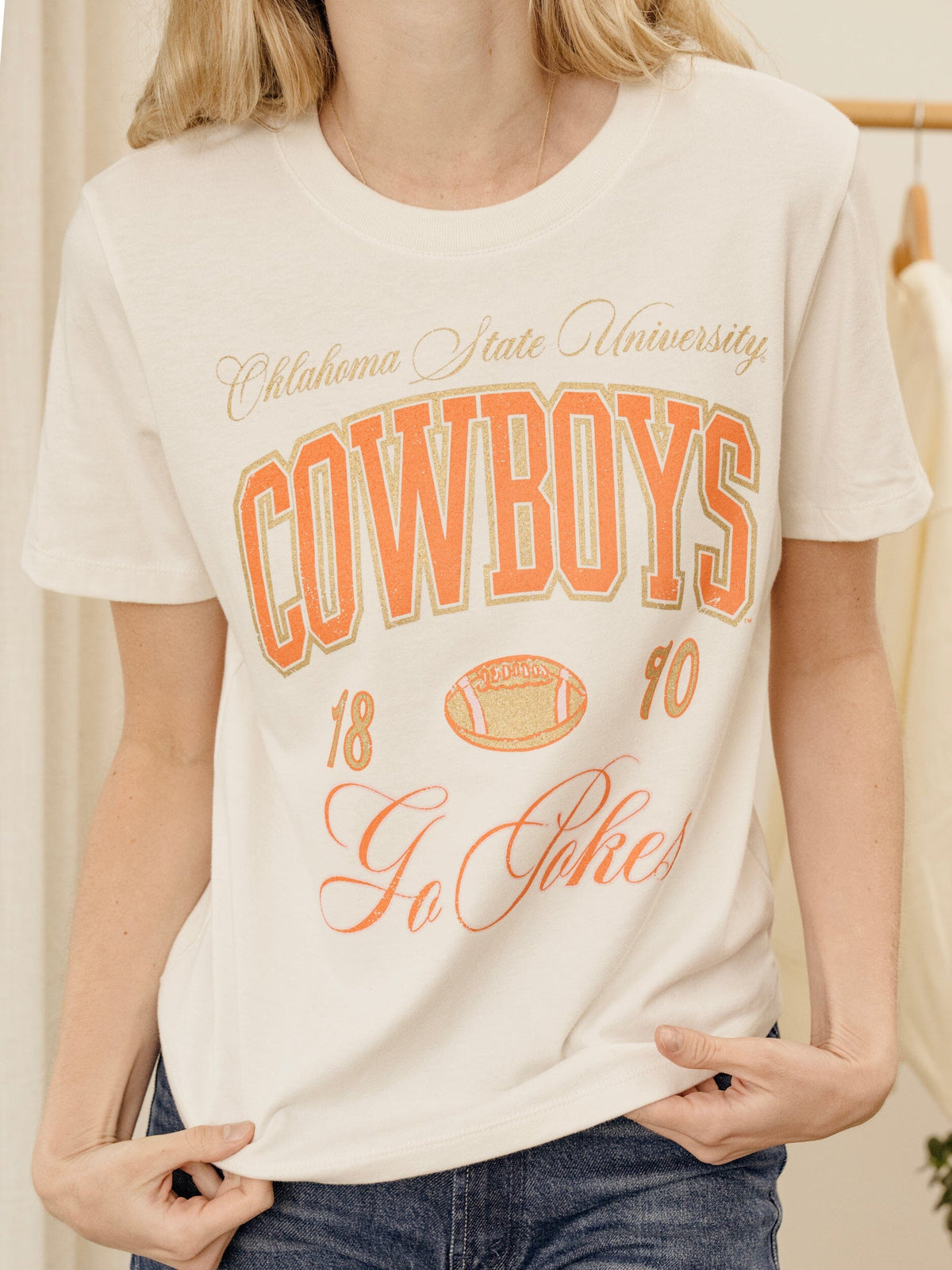 OSU Cowboys Wave Arch Vintage White Ellie Perfect Tee