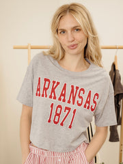 Arkansas Razorbacks College Block Puff Ink Gray Cropped Tee