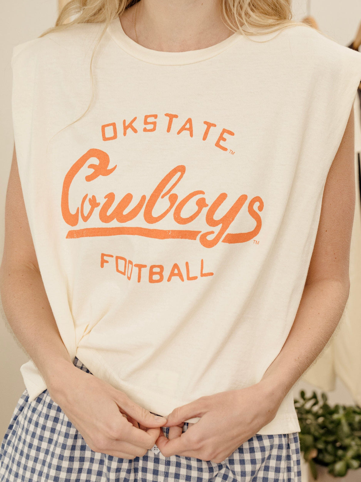 OSU Cowboys Football Stencil Off White Tank