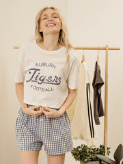 Auburn Tigers Football Stencil Off White Cropped Tee