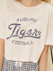 Auburn Tigers Football Stencil Off White Cropped Tee