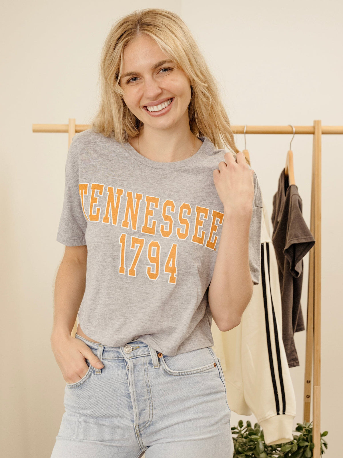 Tennessee Vols College Block Puff Ink Gray Cropped Tee