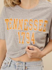 Tennessee Vols College Block Puff Ink Gray Cropped Tee
