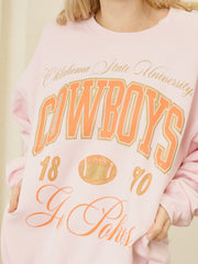 OSU Cowboys Wave Arch Pink Thrifted Sweatshirt