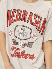 Nebraska Huskers Patches 25 Ash Gray Thrifted Tee