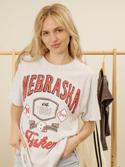 Nebraska Huskers Patches 25 Ash Gray Thrifted Tee