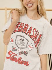 Nebraska Huskers Patches 25 Ash Gray Thrifted Tee