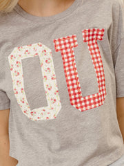 OU Sooners Quilted Puff Ink Gray Cropped Tee