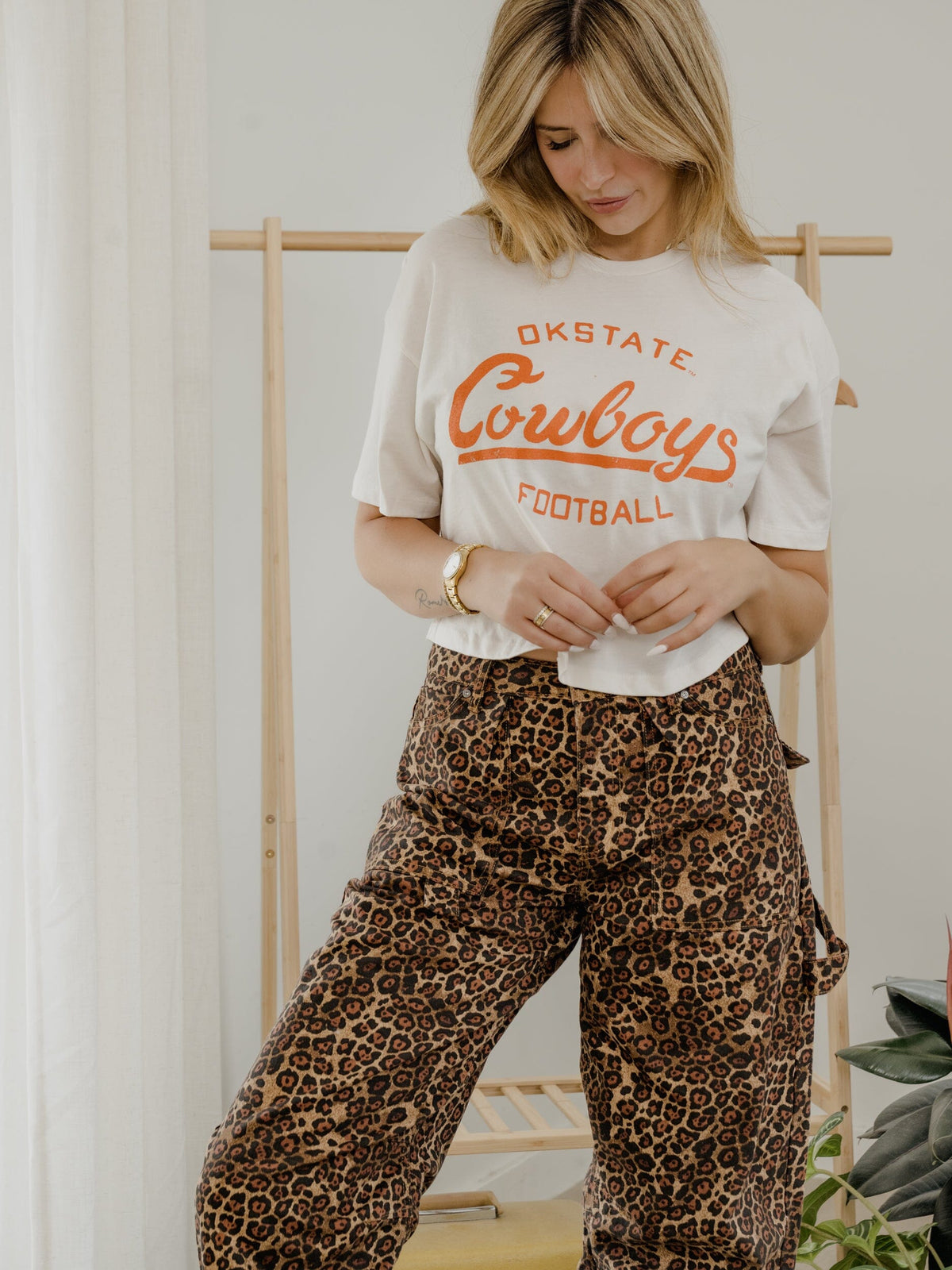 OSU Cowboys Football Stencil Off White Cropped Tee