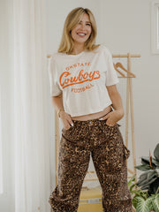 OSU Cowboys Football Stencil Off White Cropped Tee