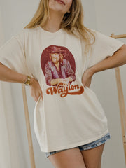Waylon Jennings Close Up Pic Off White Thrifted Distressed Tee