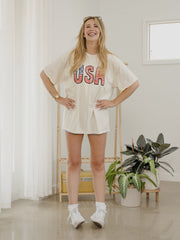 USA Watercolor Off White Thrifted Tee