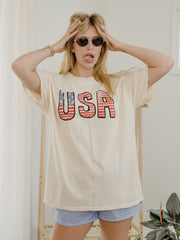 USA Watercolor Off White Thrifted Tee