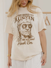 Willie Nelson Roll Me Up & Hook Em Off White Thrifted Tee