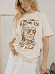Willie Nelson Roll Me Up & Hook Em Off White Thrifted Tee