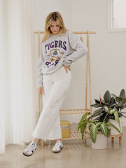 LSU Tigers Patches 25 Ash Gray Thrifted Sweatshirt
