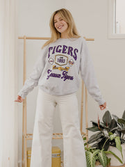 LSU Tigers Patches 25 Ash Gray Thrifted Sweatshirt
