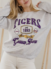 LSU Tigers Patches 25 Ash Gray Thrifted Sweatshirt