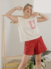 NU Nebraska Huskers Quilted Puff Ink Off White Tank