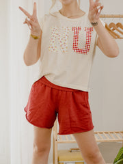 NU Nebraska Huskers Quilted Puff Ink Off White Tank