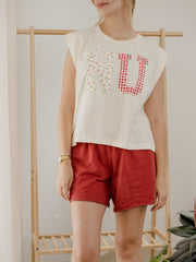 NU Nebraska Huskers Quilted Puff Ink Off White Tank