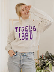 LSU Tigers College Block Puff Ink Gray Mock Neck Hi-Dive Sweatshirt