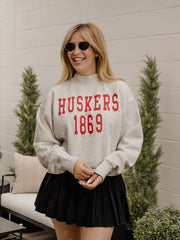 Nebraska Huskers College Block Puff Ink Gray Mock Neck Hi-Dive Sweatshirt
