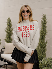 Nebraska Huskers College Block Puff Ink Gray Mock Neck Hi-Dive Sweatshirt