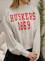 Nebraska Huskers College Block Puff Ink Gray Mock Neck Hi-Dive Sweatshirt