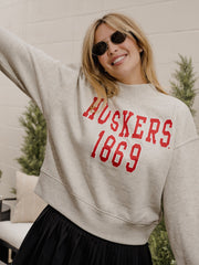 Nebraska Huskers College Block Puff Ink Gray Mock Neck Hi-Dive Sweatshirt