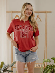 Arkansas Razorbacks College Block Puff Ink Red Ellie Perfect Tee