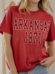 Arkansas Razorbacks College Block Puff Ink Red Ellie Perfect Tee