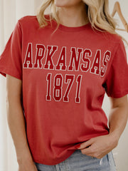 Arkansas Razorbacks College Block Puff Ink Red Ellie Perfect Tee